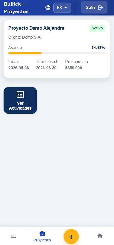 Detalle de proyecto en móvil Builtek