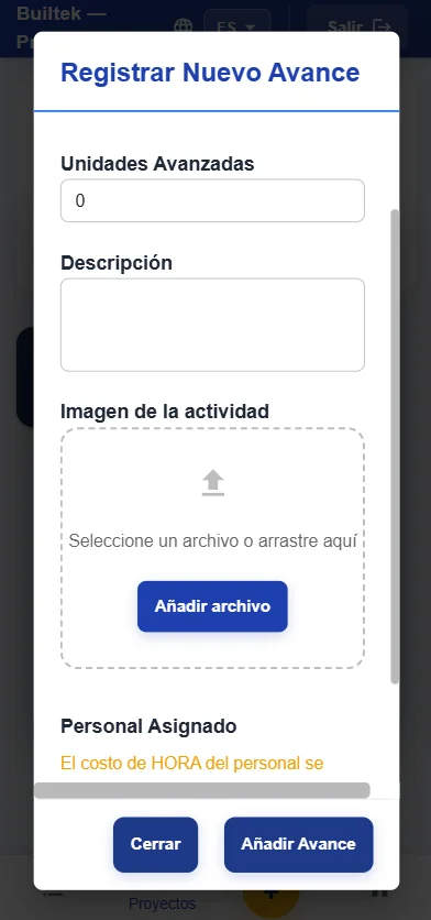 Seguimiento de proyectos en móvil Builtek