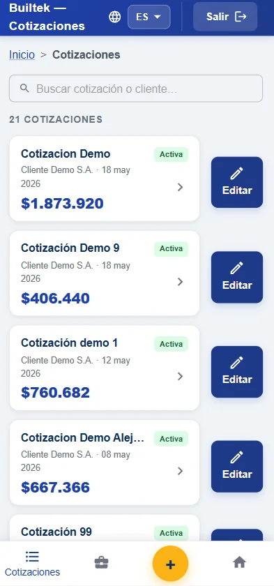 Cotización rápida en móvil Builtek